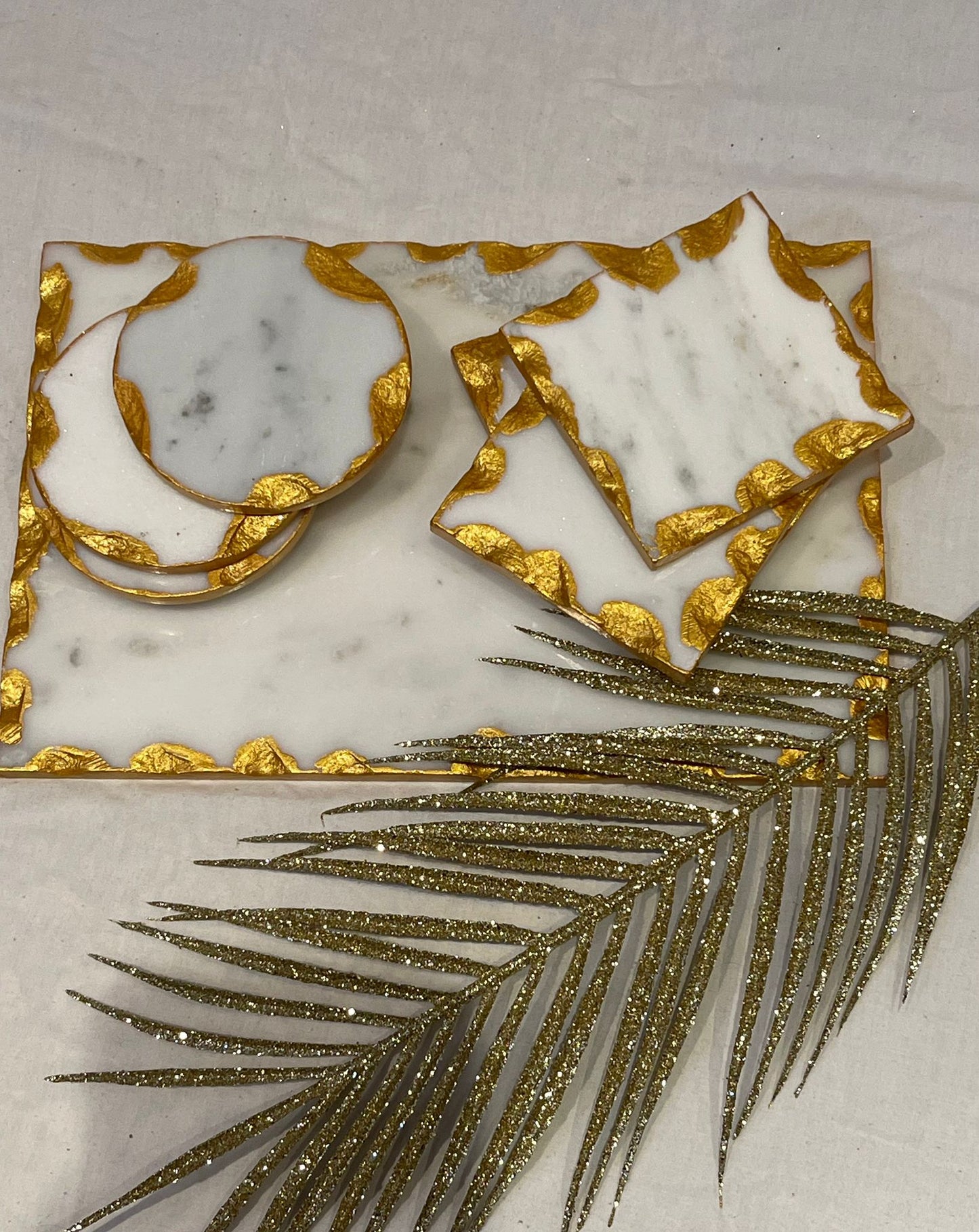 Luxury White Marble Effect Gold Edge Tray