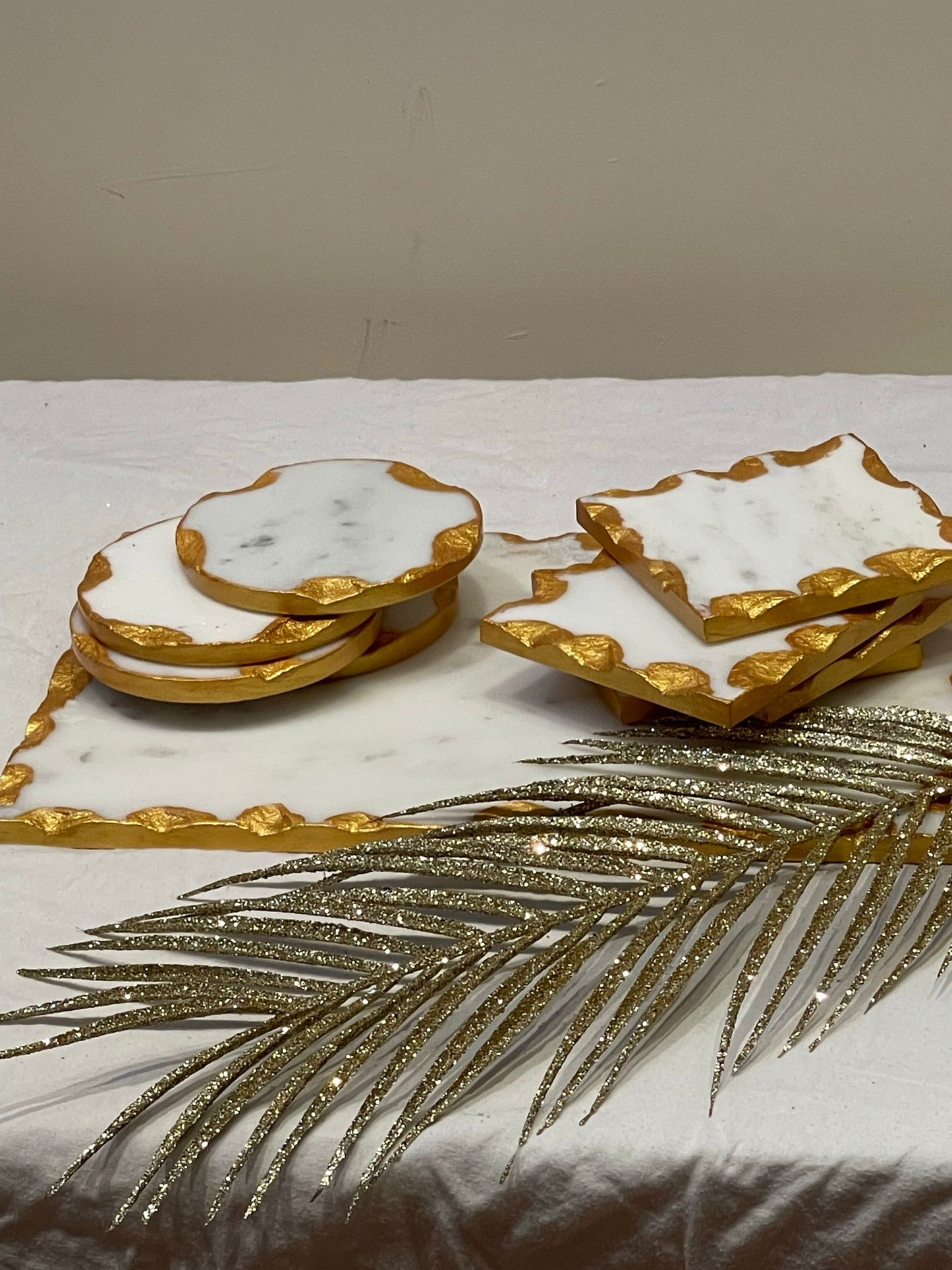 Luxury White Marble Effect Gold Edge Tray